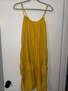 Caslon Mustard Yellow Tiered Spaghetti-Strap Midi Dress